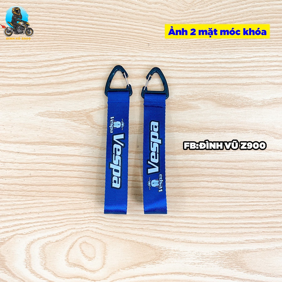 Móc khóa VESPA, đầu bấm CHẮC CHẮN, dây vải DÀY DẶN, logo sắc nét không phai màu