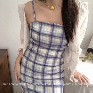 Đầm midi hai dây họa tiết form ôm đơn giản basic phong cách hàn quốc