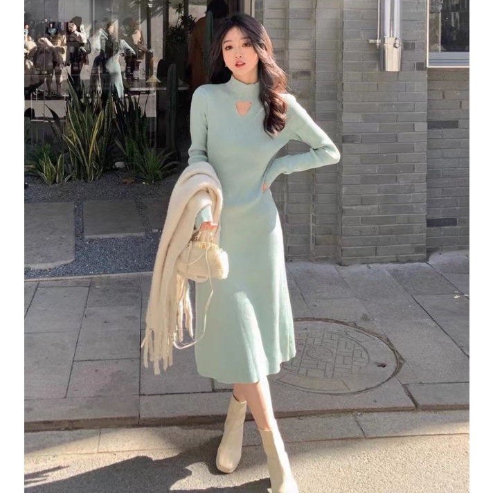 Đầm sweater Dệt Kim Dáng Dài Ôm Cơ Thể Thời Trang Thu Đông 2022 Cho Nữ