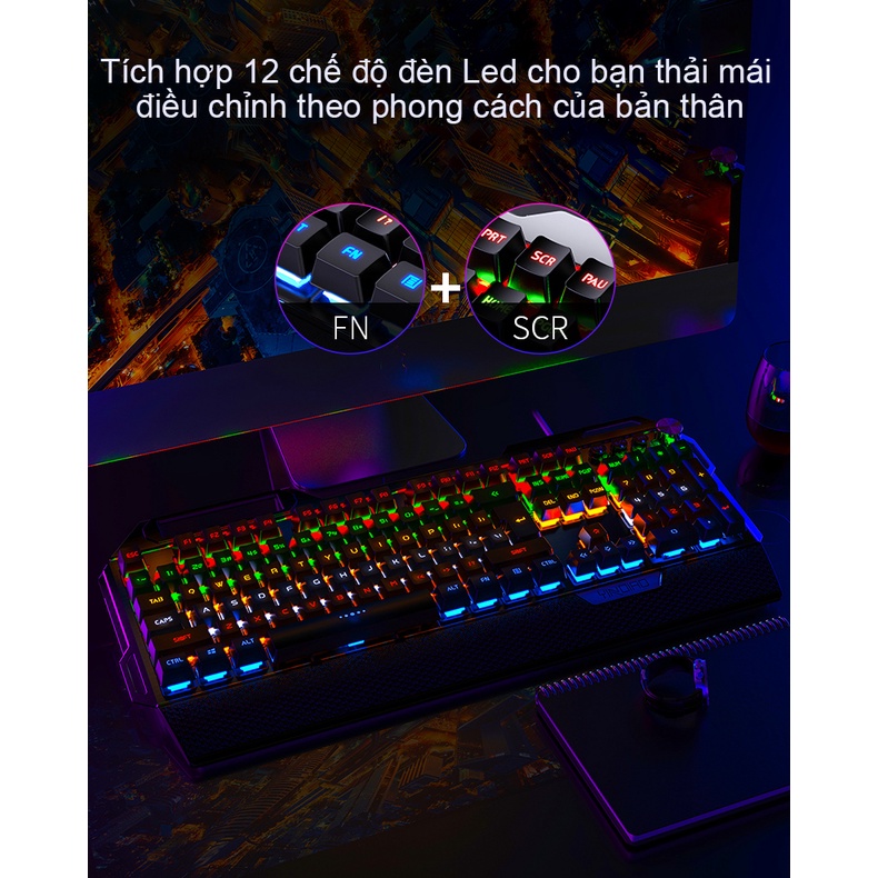 Bàn phím cơ blueswitch K100 full size dùng cho Pc, laptop ,Có led RGB 10 chế độ phù hợp với chơi game