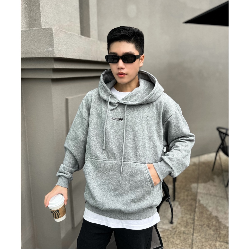 Áo Hoodie trơn nhiều màu Form rộng 100% Cotton REW