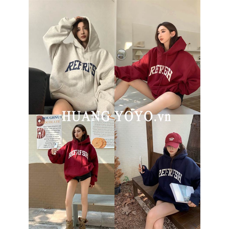 HUANG YOYO Áo Hoodie Tay Dài Dáng Rộng In Chữ Màu Trơn Thời Trang Hàn Quốc Dành Cho Nữ