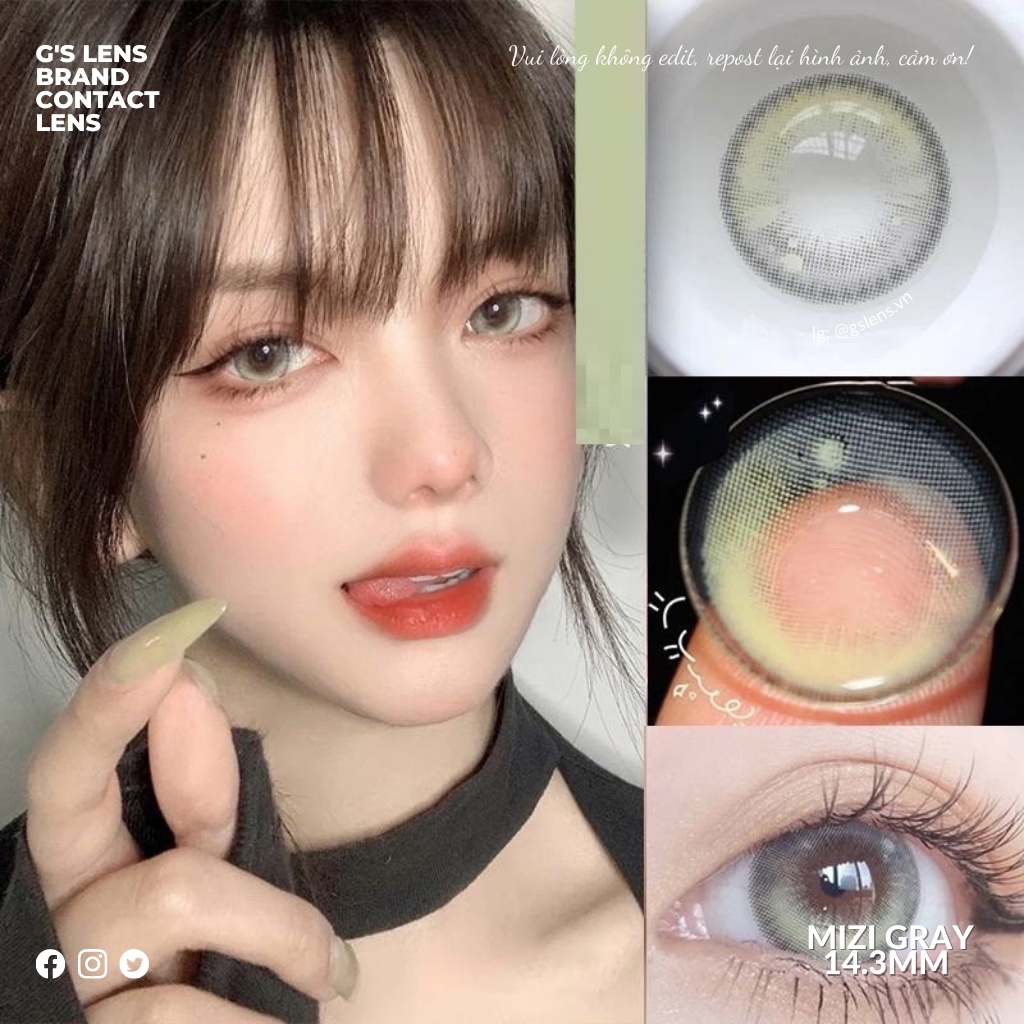Lens Mắt Kính Áp Tròng Xám Rêu Tây Sáng 14.3mm HOT TREND 2022 MIZI GRAY Có Từ 0 Đến 10 Độ Cận