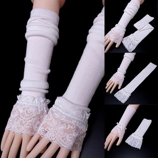 Găng Tay cotton Dài Phối Ren Trắng Đen Thời Trang