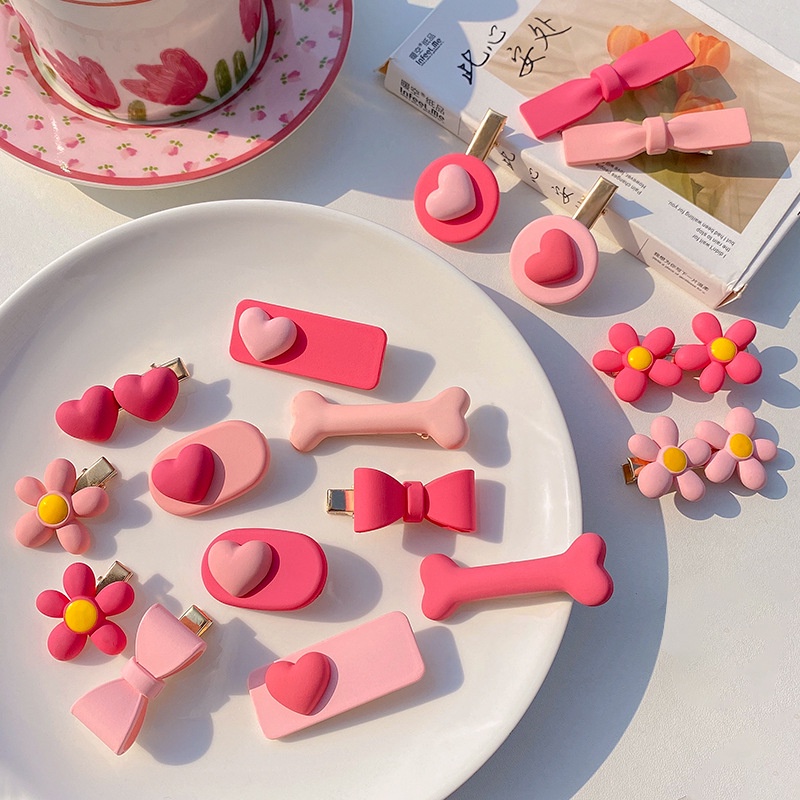 Kẹp Tóc Hàn Quốc Dễ Thương Màu Hồng Kẹo Phụ Kiện Thời Trang Cho Nữ AB158