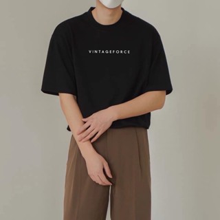 Áo Thun Nam Tay Lỡ Rộng Cổ Tròn In Chữ Nhỏ Đơn giản Phối Quần Tây Đẹp