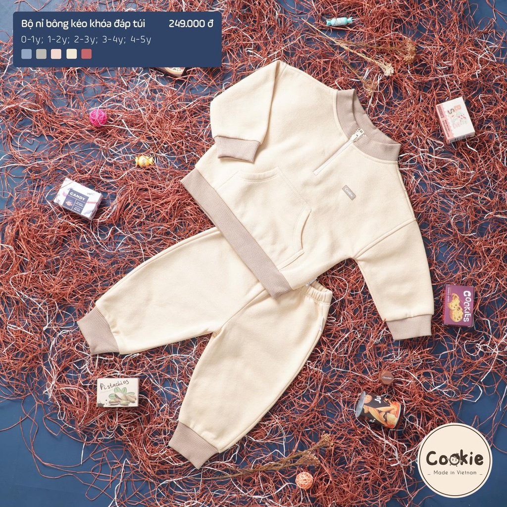 COOKIE Bộ nỉ bông hoodie kéo khóa