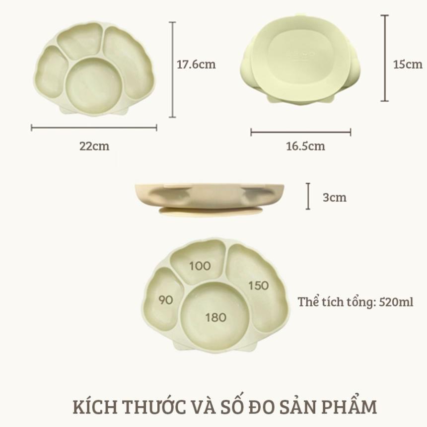 Khay Ăn Dặm Chống Lật Đổ Hình Con Sò TGM Silicone Seashell Suction Plate Có Chia Ngăn Giúp Con Ăn Ngon Hơn