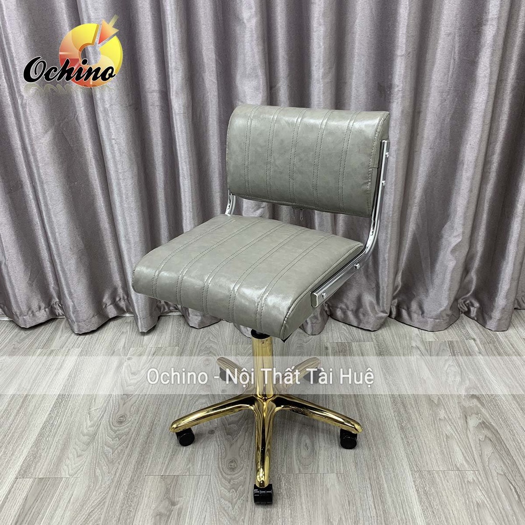 Ghế Xoay Văn Phòng, Ghế Trang Điểm Cá Nhân Mẫu Tựa Da Chữ Nhật Sọc Bánh Xe  Chân Vàng Sao Cao Cấp (Có Sẵn)
