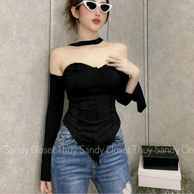 Áo kiểu chiếc lá trễ vai tay dài siêu hot 👍