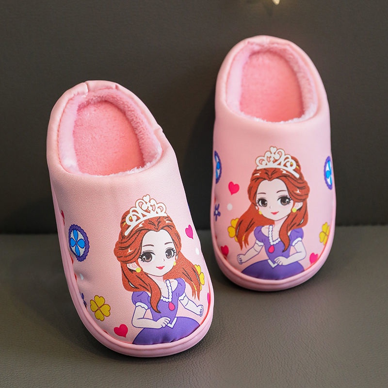 Dép bông AMILA đi trong nhà bằng da PU chống nước chống trượt thời trang thu đông dành cho trẻ em