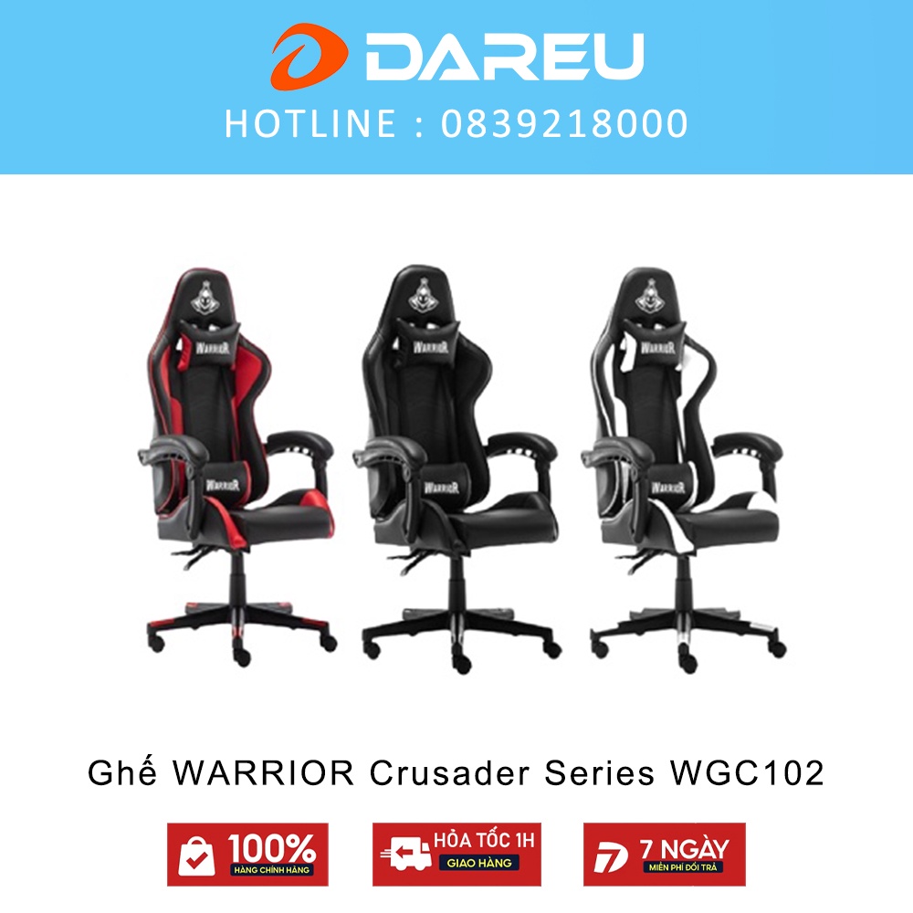 Ghế WARRIOR Crusader Series WGC102 Đen/Đen-Đỏ/Trắng-Đen. Ghế Gaming, Ghế chơi Game - Bảo Hành 24 Tháng
