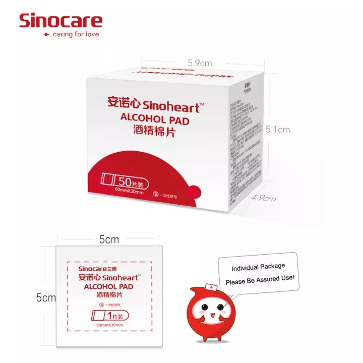 Hộp Bông Cồn Y Tế Sinocare 50 miếng