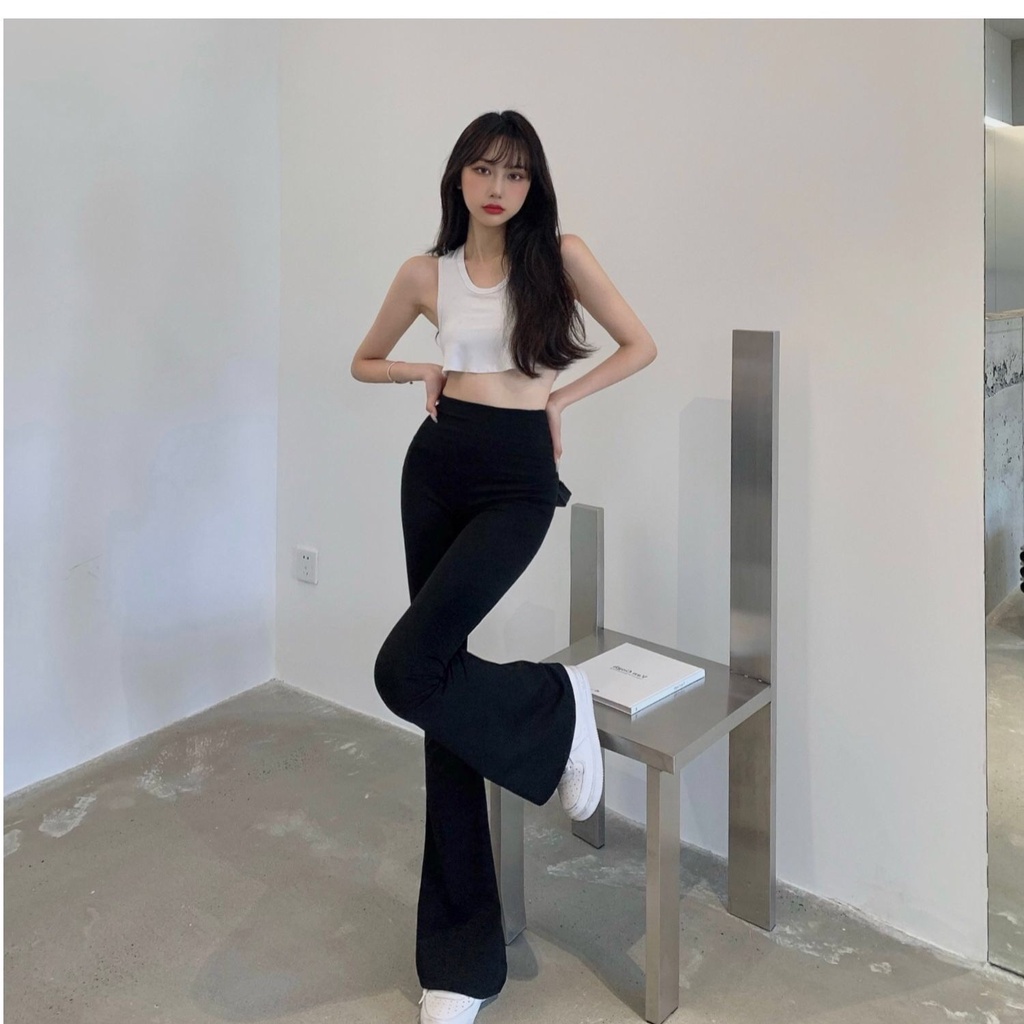 Quần Ống Loe Bigsize Cạp Cao Lưng Chun  Chất Umi Hàn Co Dãn MÃ QOL