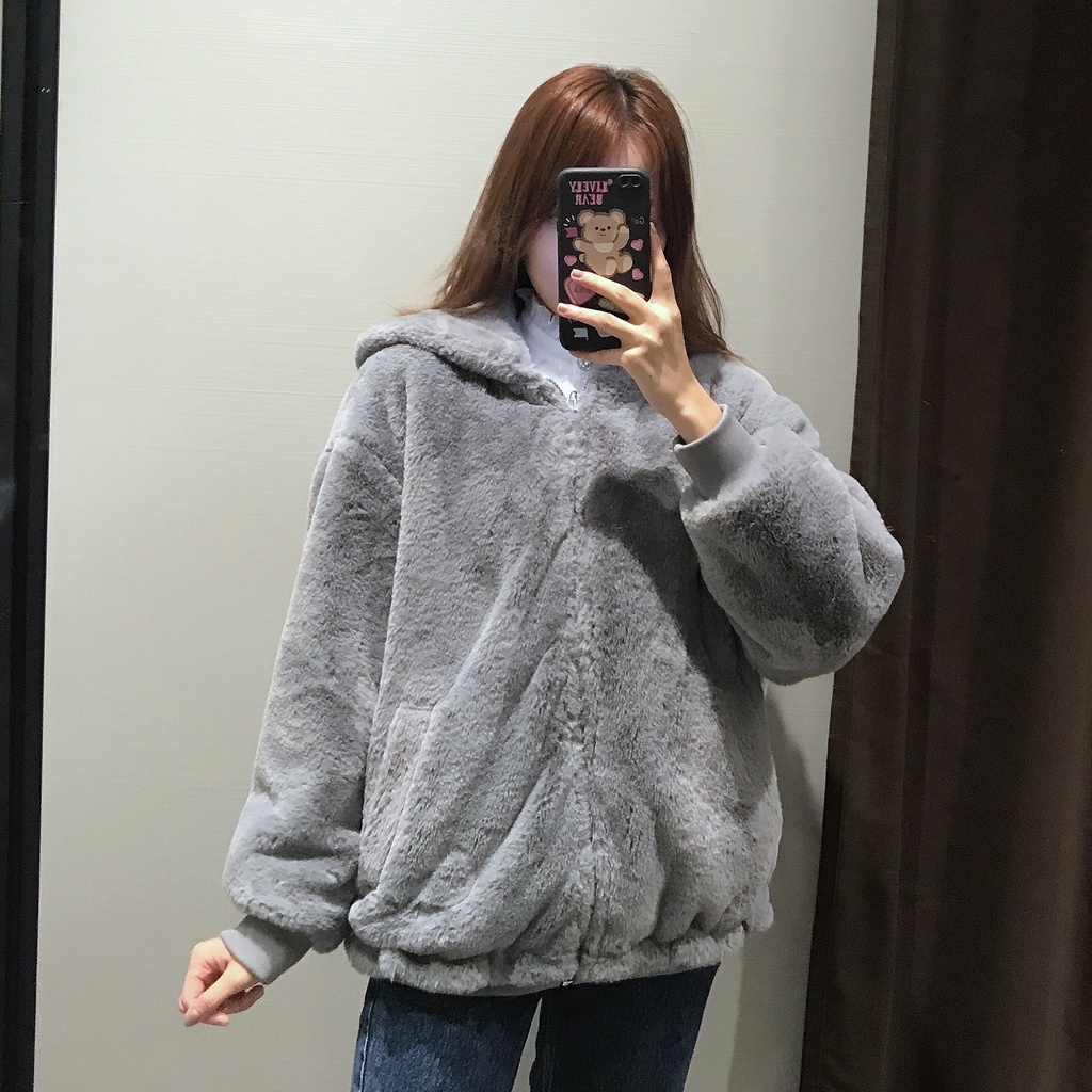 ÁO KHOÁC ZARA XUẤT DƯ TUỒN NỮ CÓ MŨ LÓT LÔNG MẶC ĐƯỢC HAI MẶT MÀU XÁM/KEM - 3046/287