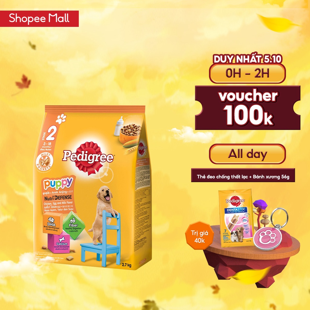 Thức ăn chó con Pedigree vị gà & trứng sữa túi 2.7kg