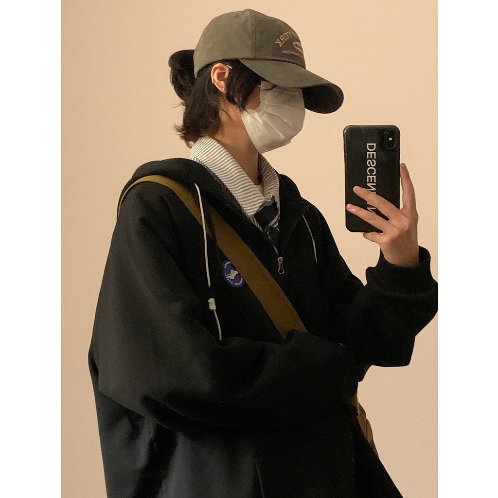 Áo Khoác Hoodie Nỉ Dáng Rộng Phối Khóa Kéo Cá Tính Cho Nam