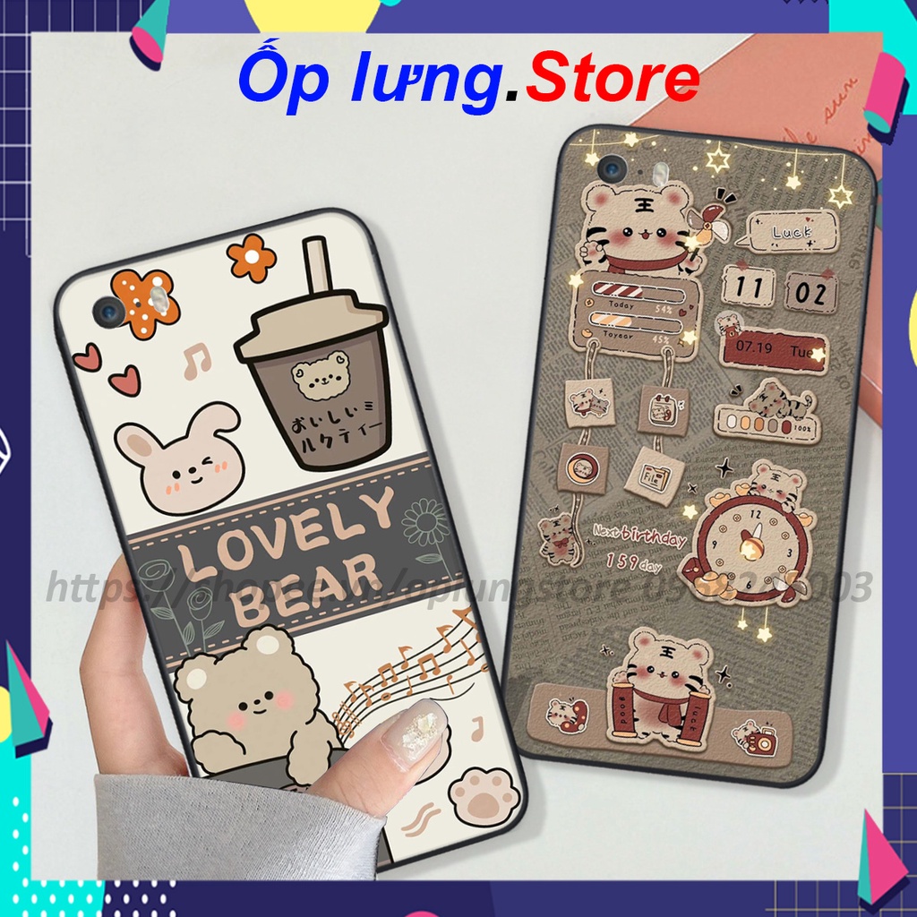 Ốp lưng Iphone 5 / 5S / 5SE bộ hình bear lovely,merry christmas,space,mill tea cute viền vuông bảo vệ camera