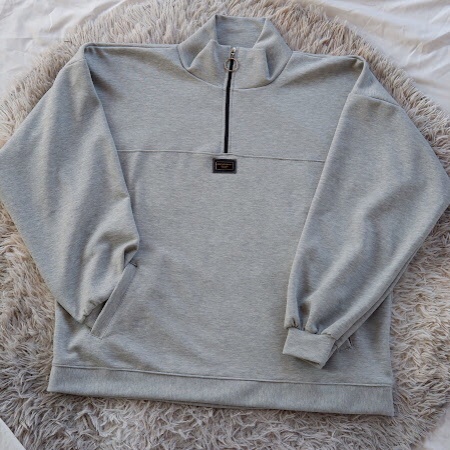 Áo polo nỉ tay dài, cổ cao, khóa kéo dạng khuyên