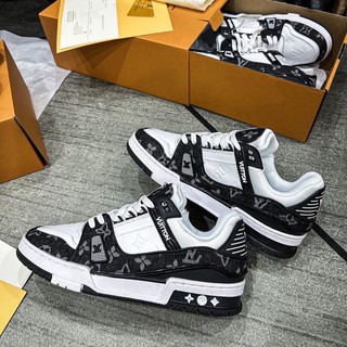 Giày lv sneaker trainers black white đen trắng da thật lai au