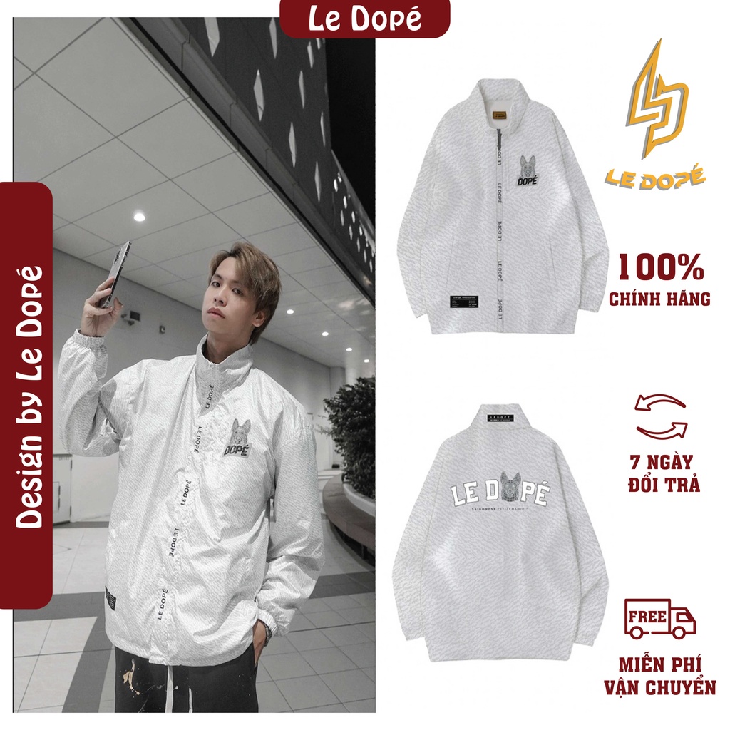 Áo Khoác Ngoài Jacket Chống Nước Local Brand Le Dopé SIGNATURE Màu Xám Trắng Dáng Suông Nam Nữ Vải Dù Trượt Nước Cao Cấp