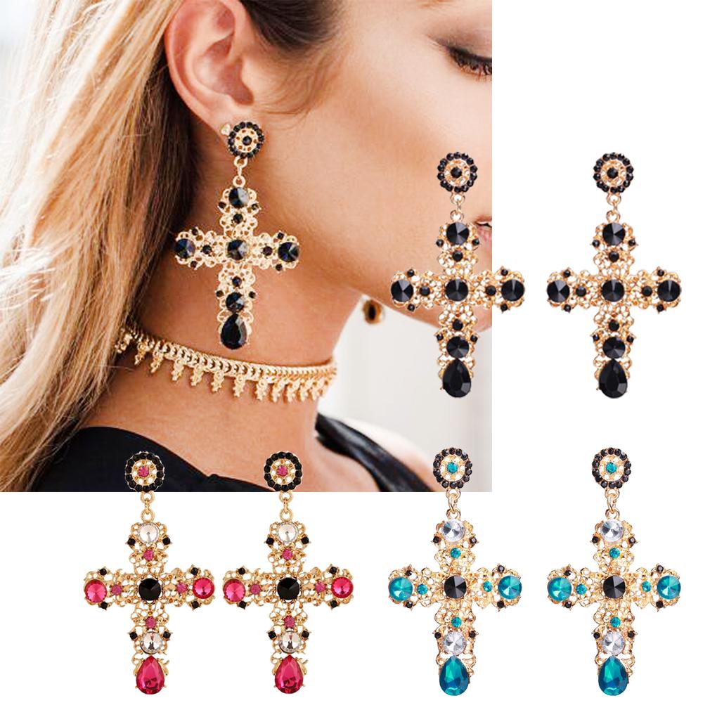 Đôi Bông Tai Dáng Dài Hình Thánh Giá Đính Đá Phong Cách Bohemian Thời Trang 2020 Cho Nữ
