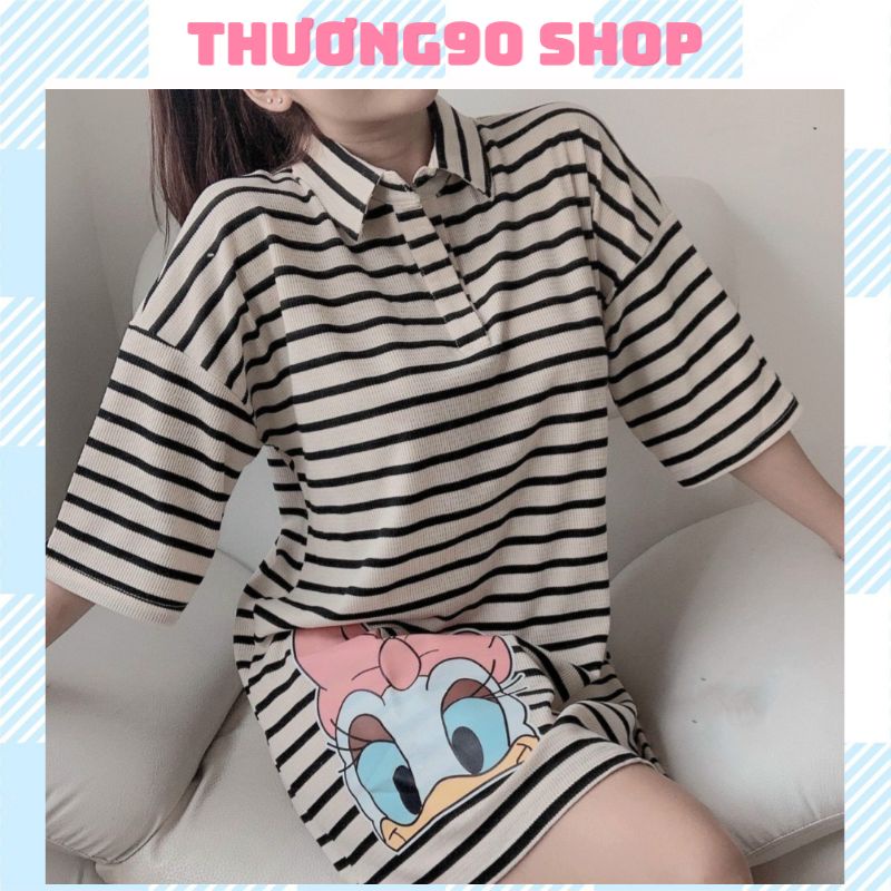 Đầm Suông Sọc Ngang,in hình VỊT DONAL dễ thương, cổ sơ mi. Thương 90 shop