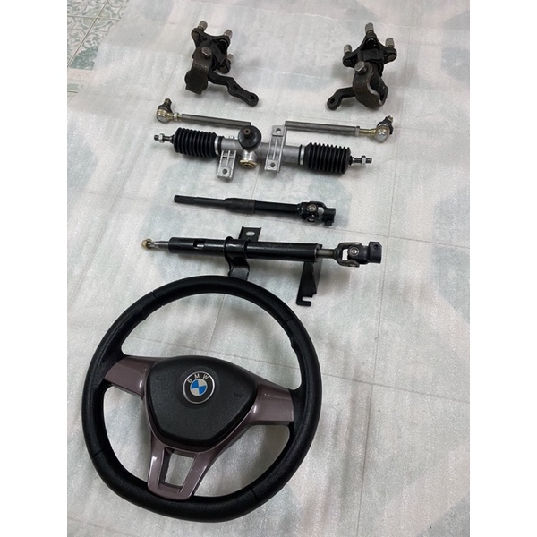 Hệ thống lái vô lăng xe 4 bánh,mai ơ tim ốc đo vuông 7cm,chéo 10cm,dùng chế xe 4 bánh lái vô lăng