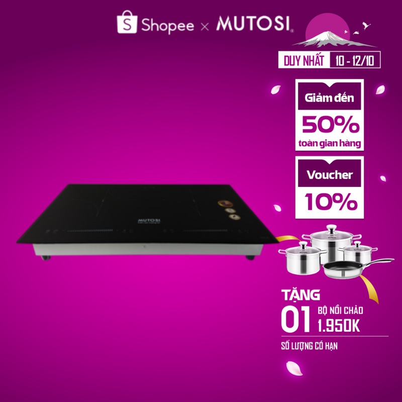 Bếp từ đôi Mutosi MI-92D nhập khẩu Malaysia 4800W, cảm ứng thông minh BH 24 tháng