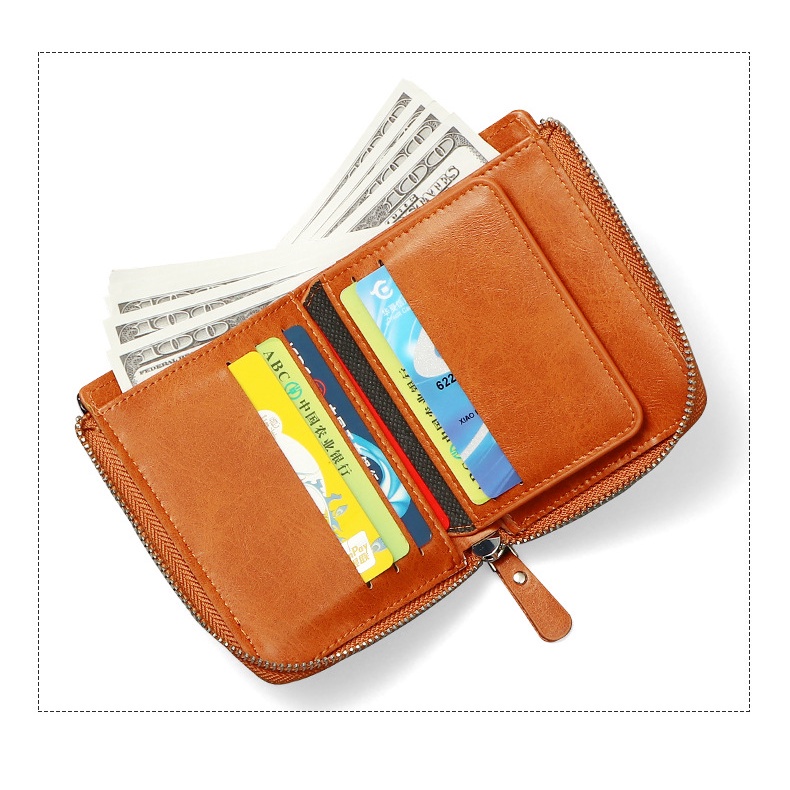 SeaGloca Ví Da Nam Dáng Gập Đa Năng Có Khóa Kéo Thời Trang