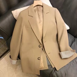 Blazer nữ hàn quốc 2 lớp dáng dài, kẻ tay sắn gấu cao cấp