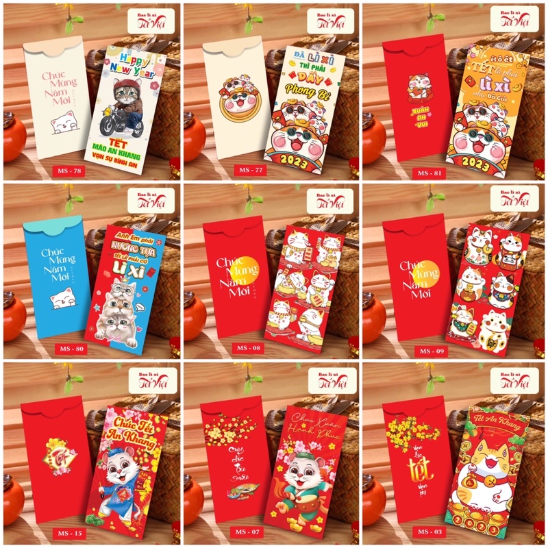 Combo 1000 Bao lì xì Tết Việt Quý Mão 2023 loại tốt C150 nhiều mẫu - Pigbabystore