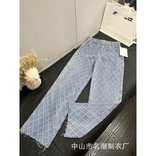 DPLD CHAN EL 2022 Autumn New Diamond plaid design high waist slimming fashion straight wide leg denim trousers for women