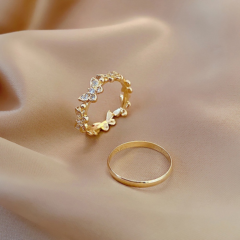✨✨ Nhẫn Hở Hai Lớp Đính Ngọc Trai Hình Học Bướm Thời Trang Đơn Giản Dành Cho Nữ