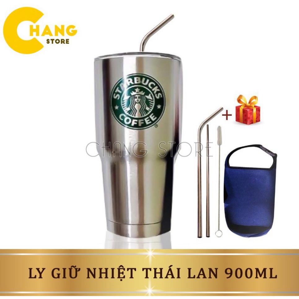 Cốc Giữ Nhiệt Thái Lan 900ml Chống Trào Tiện Lợi + Tặng Kèm Full Bộ Phụ Kiện Ống Hút Tái Sử Dụng Và Túi Đựng  hàng chuẩn