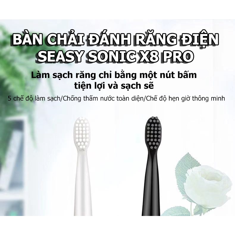 Bàn chải đánh răng điện SeaSy Sonic X8 Pro 5 chế độ chải sạch mảng bám trên răng, bảo vệ nướu - TẶNG KÈM 5 đầu chải