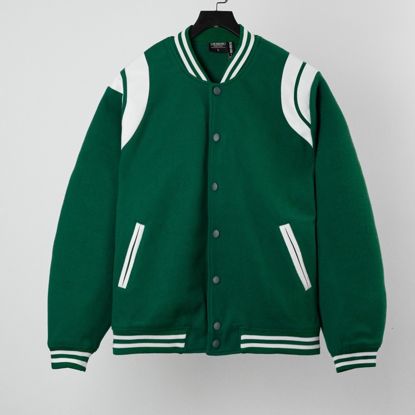 Áo Bomber Varsity SLP Xanh - Khoác Bomber Saint La*urent Teddy YSL Sơn Tùng MTP màu Xanh Thời Trang