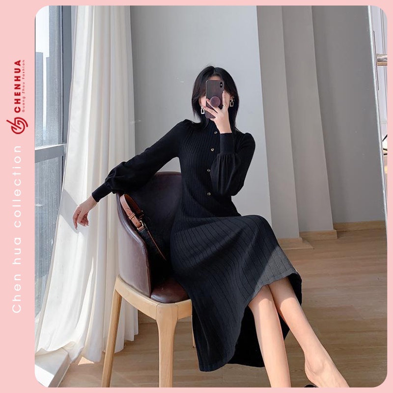 Váy len nữ dáng dài ChenHua đầm len QC đẹp VT24