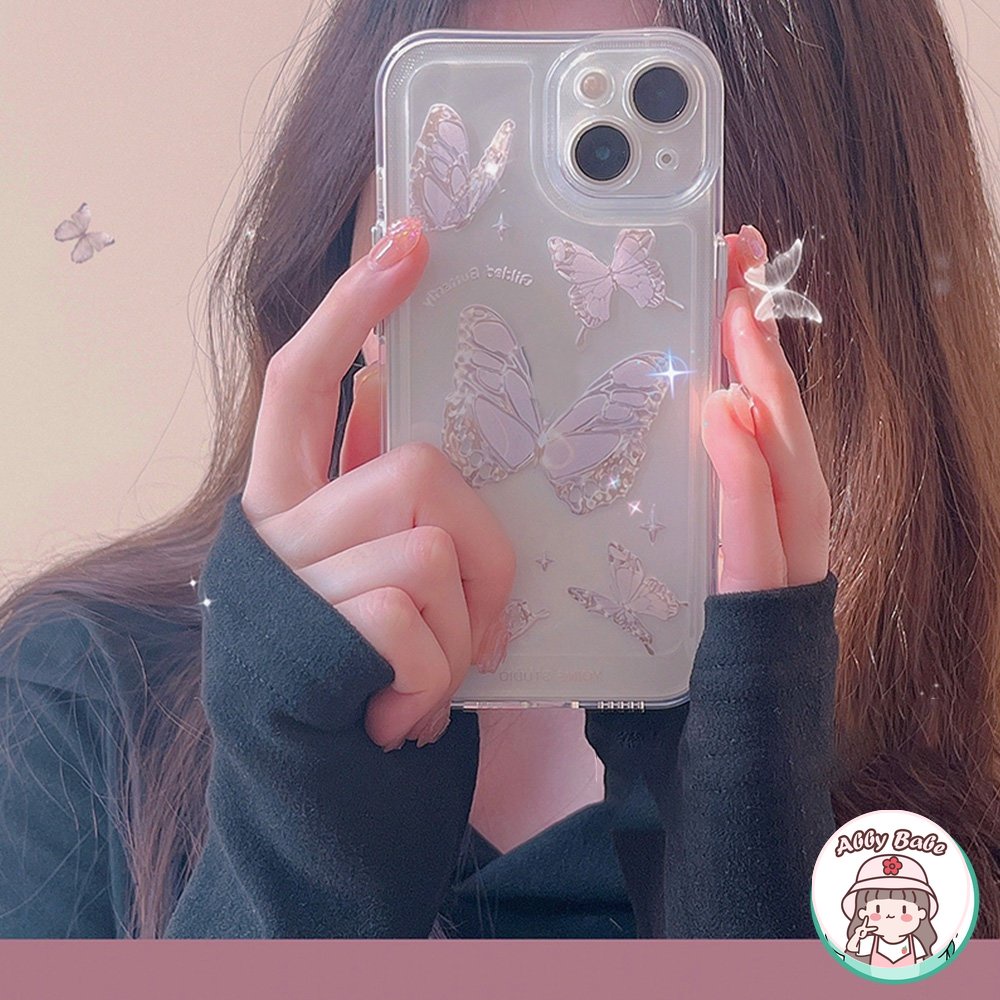 Ốp Điện Thoại TPU Mềm Trong Suốt Họa Tiết Bướm Hồng Cho Iphone 14 Pro Max 11 7Plus 13 12 11 Pro Max X XS XR