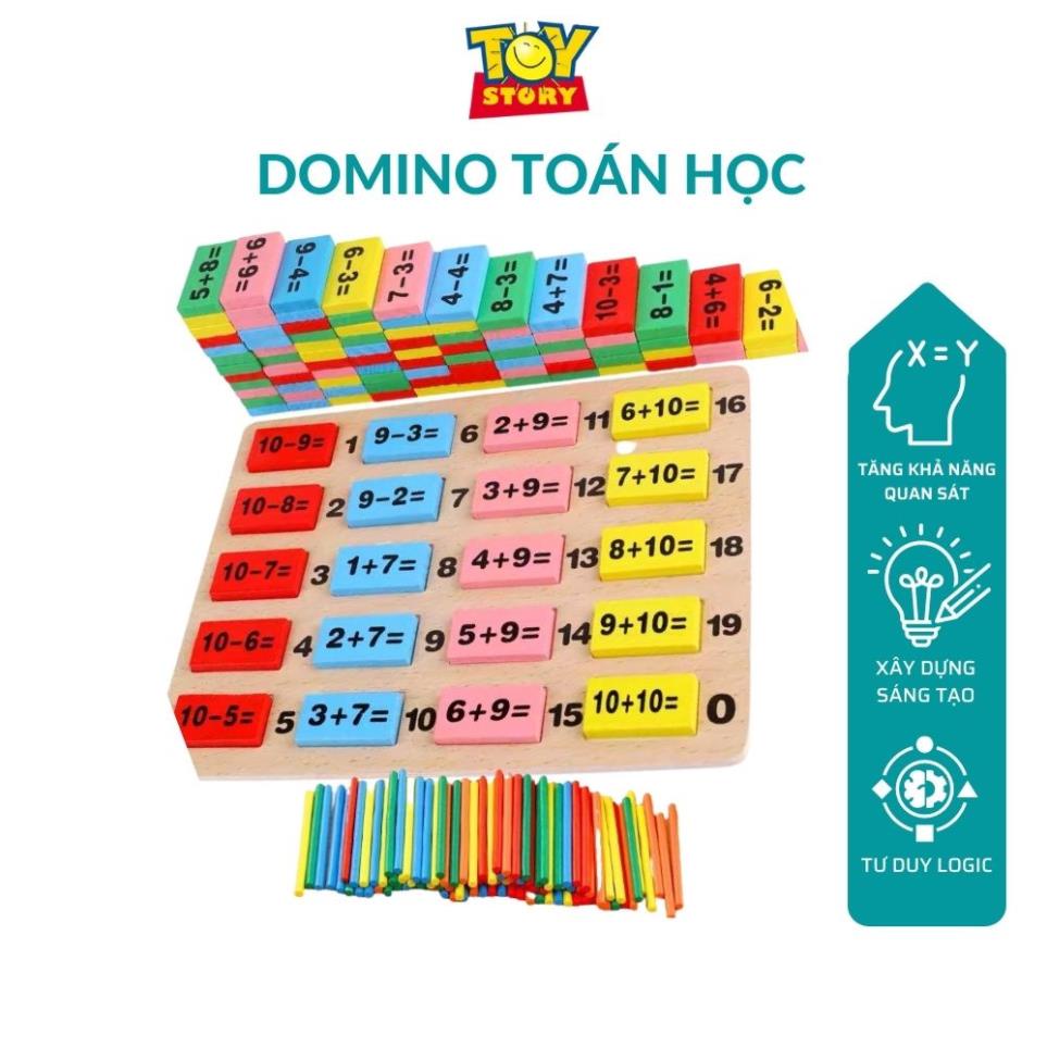 Domino toán học Đồ chơi giáo dục cho bé Toy story, chất liệu gỗ từ 2-7 tuổi