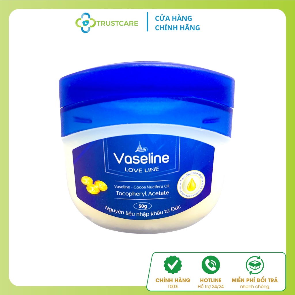 Sáp dưỡng ẩm Vaseline love line chiết xuất từ dầu dừa, dưỡng môi, dưỡng da, hỗ trợ da khô, nứt nẻ - Hũ 50g - Trustcare