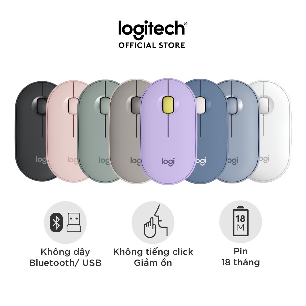 Chuột không dây Logitech Pebble M350 - Bluetooth/ USB, nhỏ gọn, giảm ồn, MacOS / PC