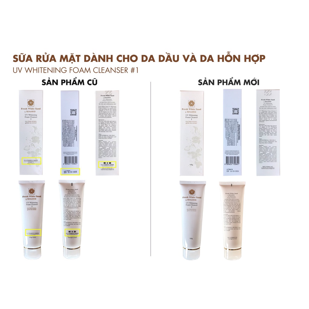 Sữa rửa mặt trắng da Fresh White Sand Tenamyd UV Whitening Foam Cleanser II 120g - Hàng chính hãng Tenamyd