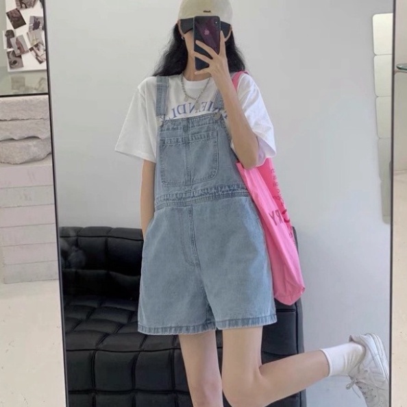 Quần Yếm Sooc Bò Hai Túi Jeans Denim Yếm Dáng Ngắn Ulzzang Hàn Quốc
