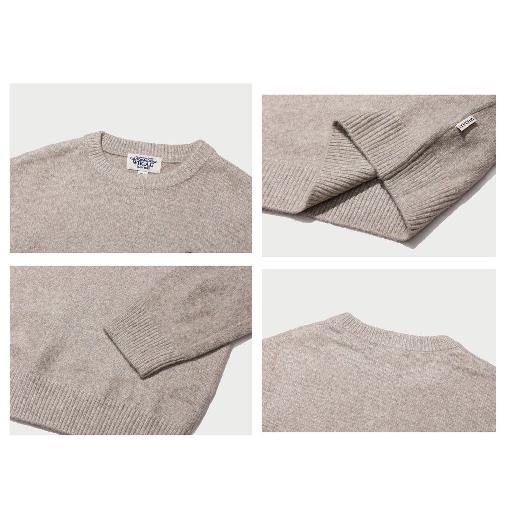 Áo  sweater WHO.A.U WHKAC4T01U tay dài thêu Steve Bear form unisex rộng dễ phối chất liệu Acrylic 60% Nylon 37% Wool 3%