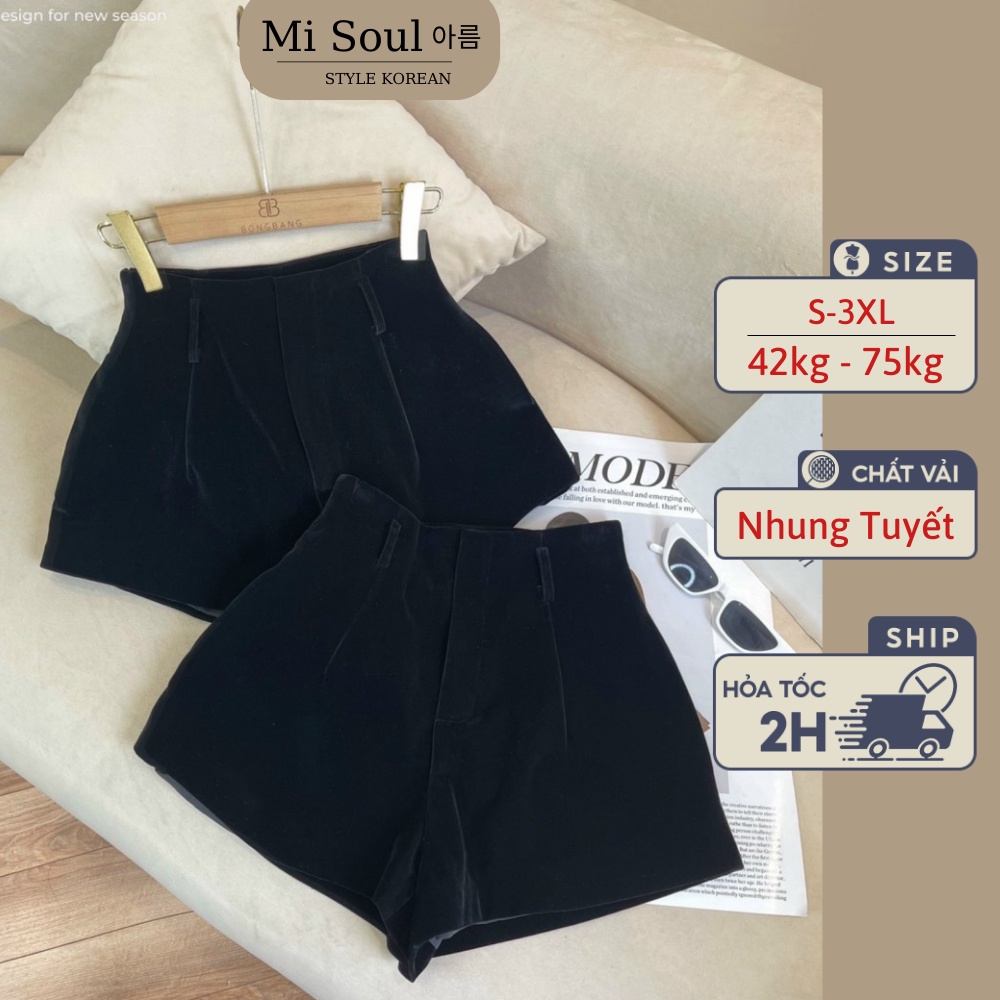 Quần Đùi Nhung Nữ Vải Dày Dặn, Quần Sooc Nhung 2 Lớp Cạp Cao Sang Trọng (Size từ 42kg-80kg)