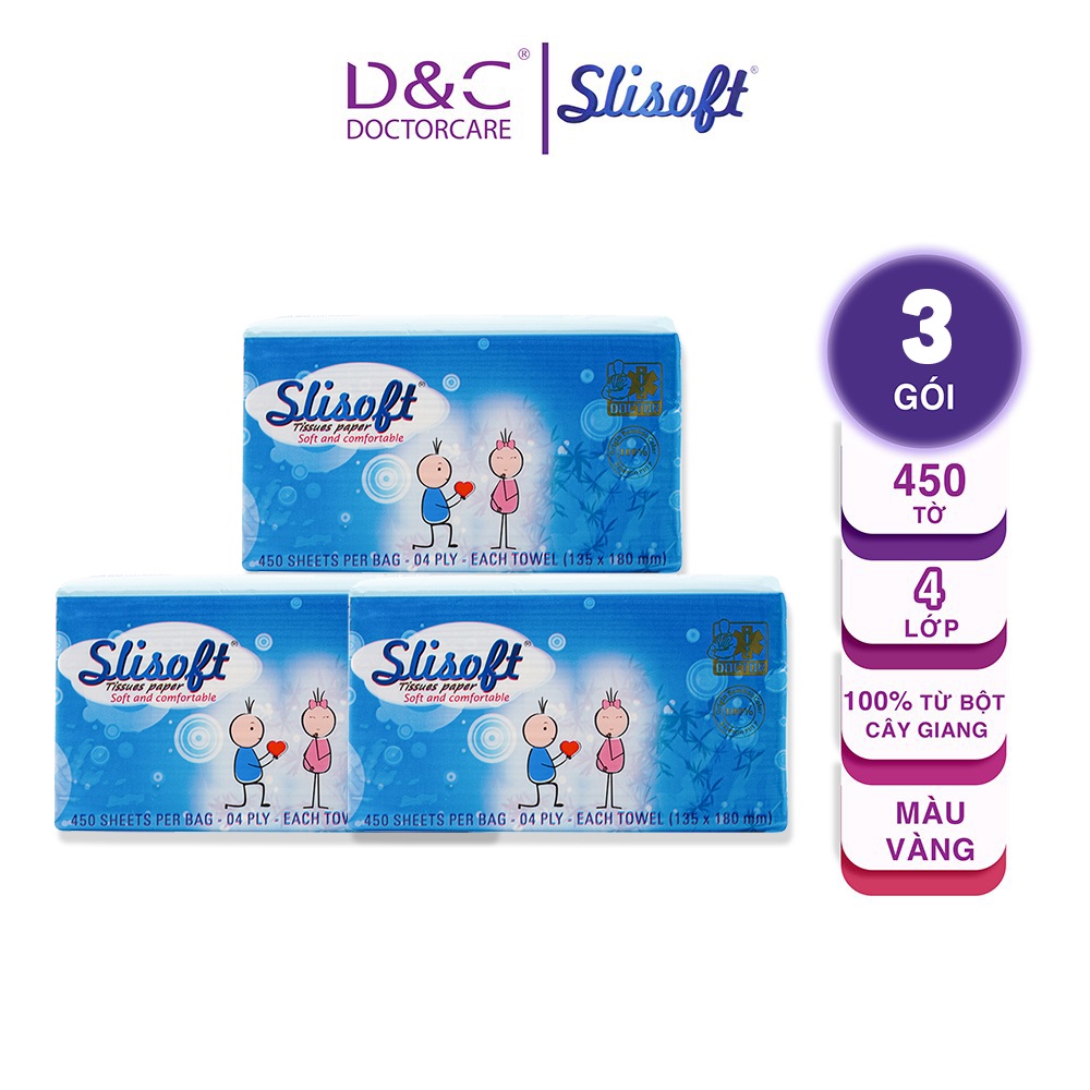 Combo 3 Gói Giấy Ăn DOCTOR CARE Khăn Giấy Khô An Toàn Từ Thiên Nhiên Không Chất Tẩy Trắng Slisoft Gói 450 Tờ