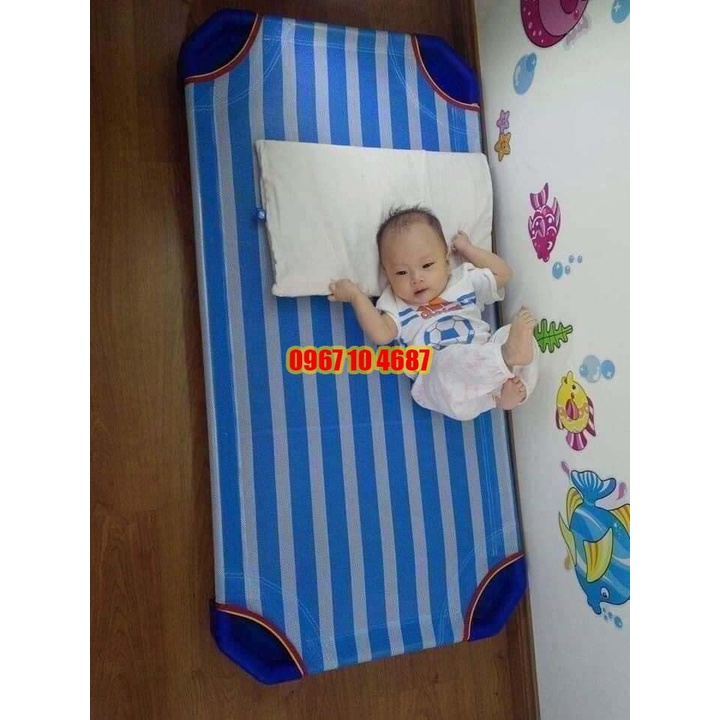 Giường lưới trẻ em mầm non XANH DƯƠNG, 2 Thanh đỡ lưng inox  dùng cho bé mầm non