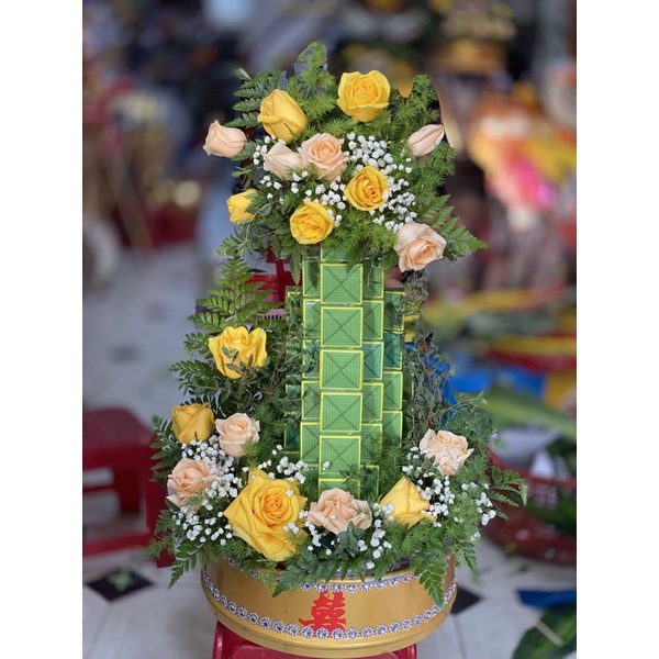 Combo 30-40-60-70c Hộp Phu Thê - Hộp đựng bánh phu thê màu xanh lá dừa in chữ