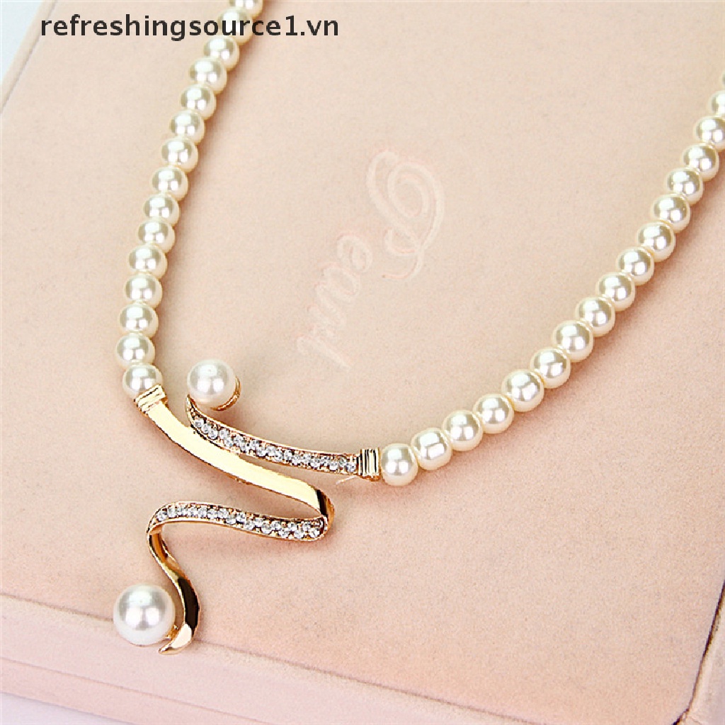 Bộ Vòng cổ + Bông Tai Đính Đá &amp; Ngọc Trai Nhân Tạo 1.vn} Cho Nữ
